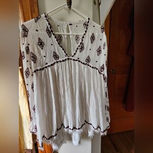Free People Diamond Embroidered Bell-Sleeve Ivory Tunic